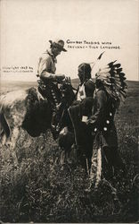 Cowboy Trading with Indians - Sign Language Postcard
