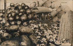 Prosperity, Taft, Train Passengers are Surrounded by Enormous Potatoes, Cabbages, Onions and Corn Postcard