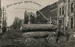 Crops are Good Around Winona, Giant Ears of Corn on Wagon Postcard