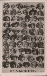 57 Varieties of Little Girls with Curled Hair, Bonnets, Ribbons Postcard