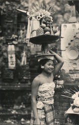 Girl with Fruit Plate on Head Postcard