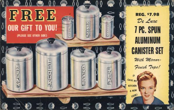 Genesee Furniture, 7 pc. Spun Aluminum Canister Set, with Mirror-Finish Tops