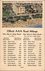Bon Air Hotel, By-the-Sea, Official AAA Road Mileage, New York to Miami Beach Florida Postcard Postcard Postcard