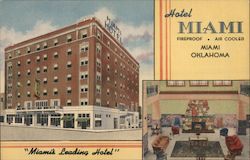 Hotel Miami, "Miami's Leading Hotel" - views of the building and lobby Oklahoma Postcard Postcard Postcard