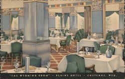 The Wyoming Room, Plains Hotel, Wyoming's Largest and Foremost Hotel Cheyenne, WY Curt Teich Postcard Postcard Postcard