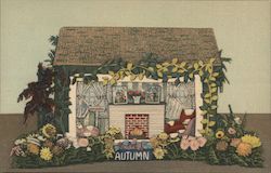 Autumn, Beautifully Crocheted, Full Color, Cottage Scene Postcard