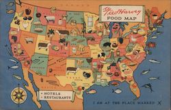 Fred Harvey Hotels, Food Map of the United States Advertising Postcard Postcard Postcard