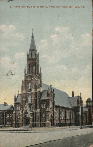 St. Ann's Church, School House, Parochial Residence Erie, PA Postcard