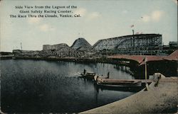 Side View from the Lagoon of the Giant Safety Racing Coaster, The Race Thru the Clouds Postcard