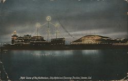 Night Scene of the Auditorium, Ship Hotel and Dancing Pavilion Venice, CA Postcard Postcard Postcard