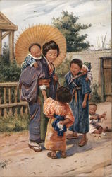 Japanese Family: "The Flower Festival" Postcard