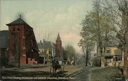 Main Street Showing Universities and Catholic Churches Amesbury, MA Postcard Postcard Postcard