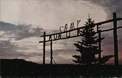 Camp Gate at Sunset Camp Kin-O-Kwee Postcard
