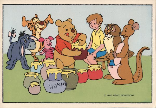 Disney Winnie-The-Pooh and all his friends watching him eat honey.