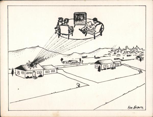 Comic of people being shot out of the ceiling of their house while watching TV