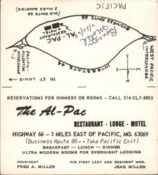 The Al-Pac Restaurant, Lodge, Motel Pacific, MO Ephemera Ephemera Ephemera