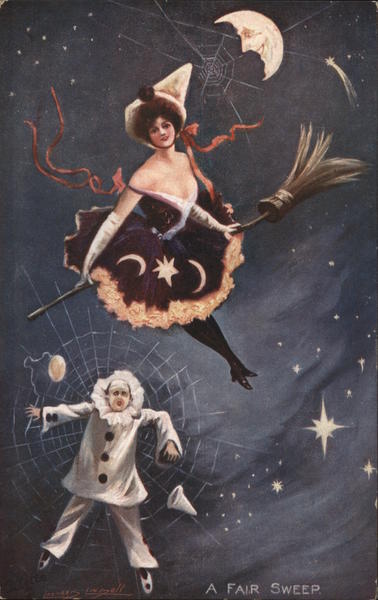 A Fair Sweep  Halloween Witch, Clown, Spider Web