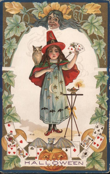 Hallowe'en Girl Magician with Cards Halloween