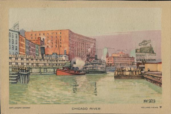 Chicago River - M.W. Sater Illinois M. W. Sater Artist Signed