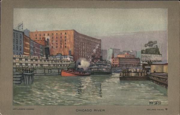 Chicago River - M.W. Sater Illinois M. W. Sater Artist Signed