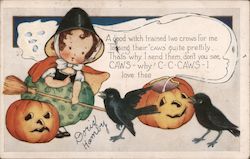 A Good Witch Trained Two Crows For Me Halloween Postcard Postcard Postcard