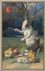 Easter Greetings Bunny and Chicks Postcard