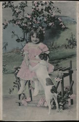 A girl in Pink with her dog Postcard