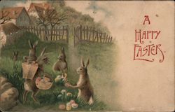 A Happy Easter (bunnies collecting eggs) Postcard