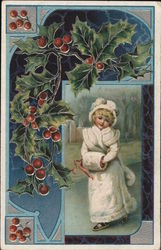 Child with Christmas Holly Postcard