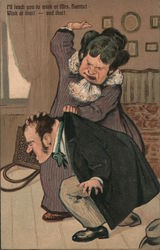 I'll teach you to wink at Mrs. Harris. Wink at that!-And that! Postcard