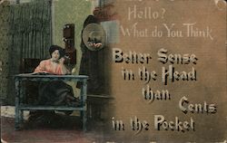 Better Sense in the Head Than Cents in the Pocket Telephones Postcard Postcard Postcard