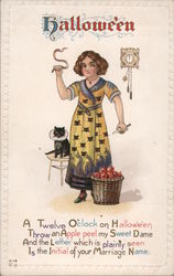 Hallowe'en A Twelve O'Clock On Hallowe'en, Throw An Apple Peel My Sweet Dame Halloween Postcard Postcard Postcard