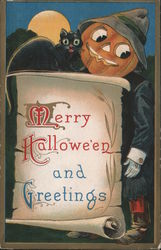 Merry Hallowe'en and Greetings Halloween Postcard Postcard Postcard