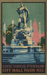 Civic Virtue Fountain - City Hall Park N.Y.C. Postcard