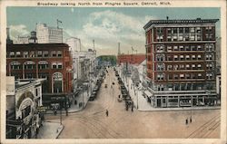 Broadway looking North from Pingree Square, Detroit, MI Postcard