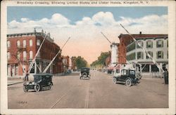 Broadway Crossing, Showing United States and Ulster Hotels Postcard