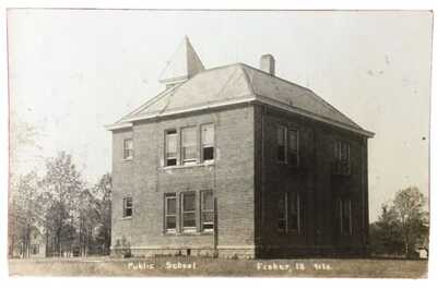 C.U. Williams 1909 RPPC Public school at Fisher Illinois.