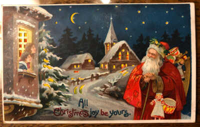 Santa Claus Hold To Light Postcard Christmas Red Cape Children RARE!