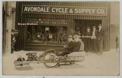Vintage 1915 RARE Henderson Motorcycle Motor Bob Sledge Pope Bicycle RPPC #3