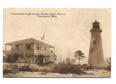 1910 postcard Government Light House, Round Island, Pascagoula Mississippi MS