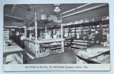 Unused Lithograph Interior Of Hunter & McGee Drug Store At Jackson, Mississippi