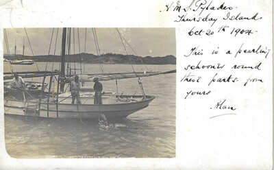 Australian P/card Thursday Island Pearl diver reurns to boat Photo Austell 1904