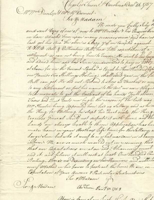 Colonial Charles Town, South Carolina, Letters Show Difficulty Collecting Debt
