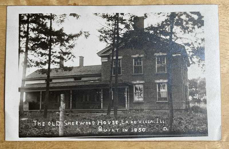 1908 Mrs. Douglas RPPC Old Sherwood House (built 1850) At Lake Villa, Illinois
