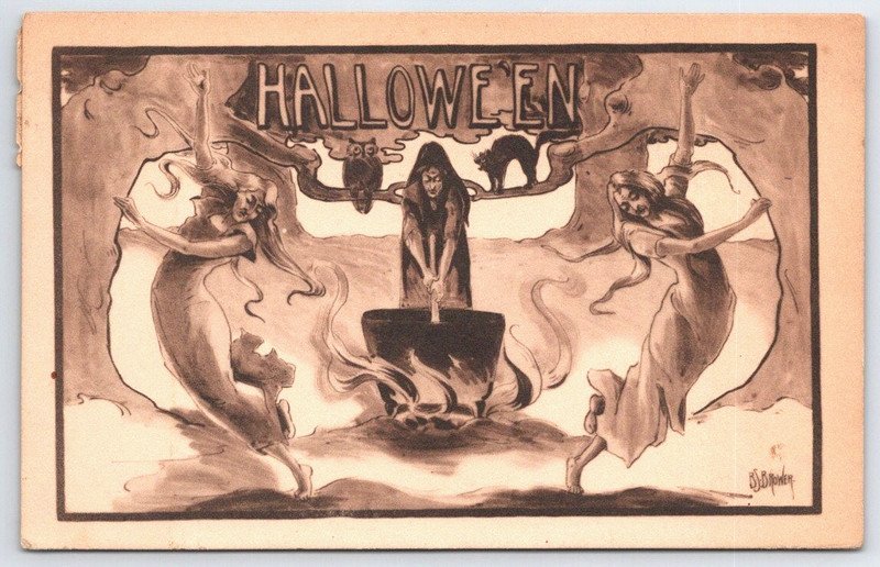 Halloween Metropolitan News MH1 #3 p. 150 BJ Brower 3 Witches Antique Postcard