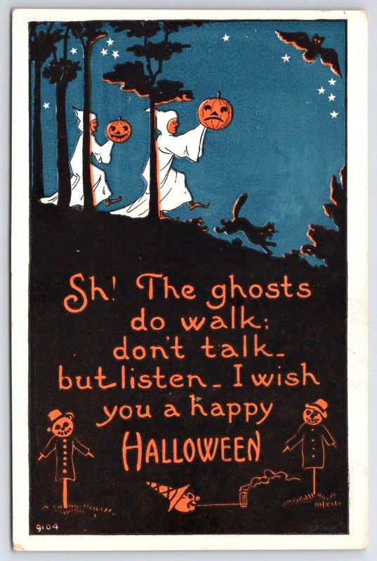 Halloween BERGMAN 9104 #1 p37 Ghosts Do Walk Don't Talk But Listen Postcard
