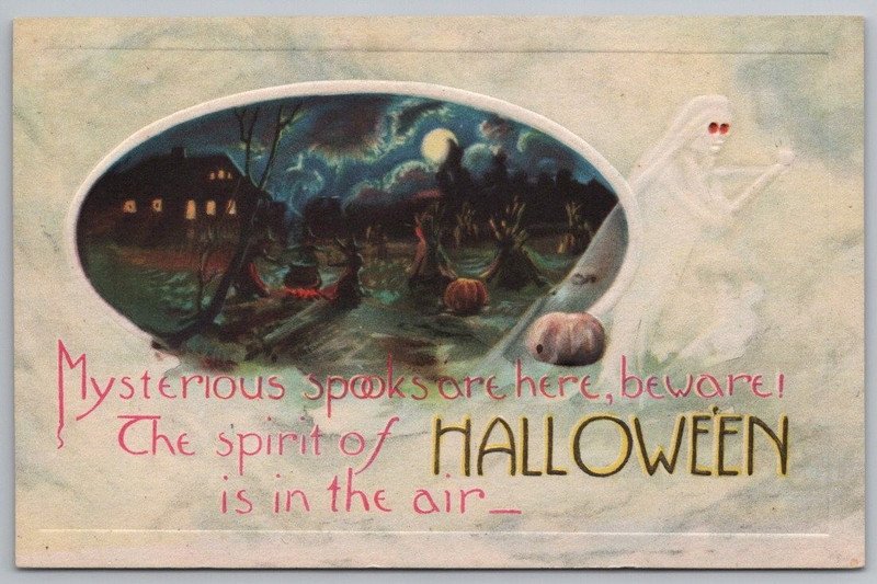 Halloween NASH 32 #2 p162 Mysterious Spooks Here Beware Spirit In Air Postcard