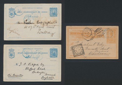 1894 BELGIAN CONGO POSTCARDS 15c TUMBA & MATADI TO GB AND CAPE OF GOOD HOPE