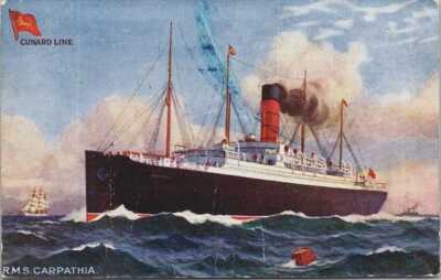 RMS Carpathia Cunard Line Tuck#9268 Under Power Titanic Rescue Ship PM 1910