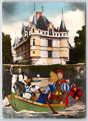 Postcard Disney Donald Duck Rowing Sleeping Beauty Prince Philip French RPPC Q30